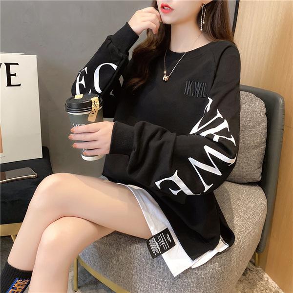 Женское худи с длинным рукавом, имитация двойки, свободное, корейское, тонкое, летнее, с круглым вырезом и принтом букв 2XL