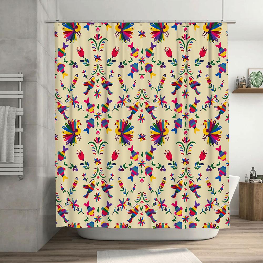 Colorful Birds and Flowers Bath Shower Curtain Decor for Bathroom 3D Printing Waterproof Fabric Various Sizes Available