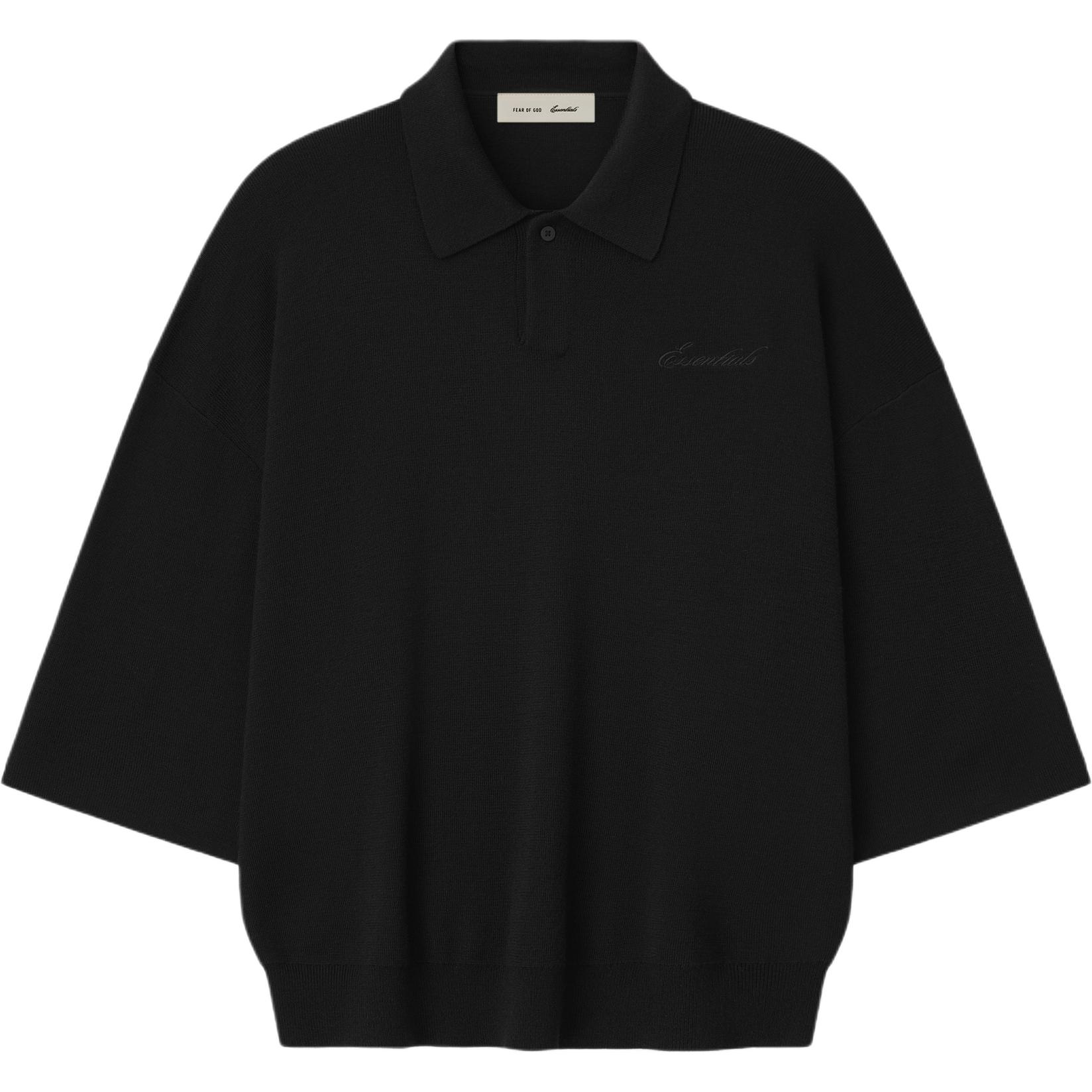 

Fear of God Essentials Signature Quarter Sleeve 90s Knit Polo Vintage Black Unisex Tops 192SP266961F S