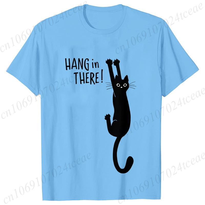 

Funny Black Cat Hanging on T-shirt Unisex Summer Clothes Cute Anime Cartoon T Shirt Short Sleeve Graphic Shirt Unisex Clothing S