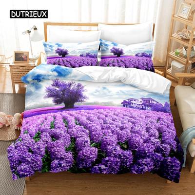 Conjunto de Cama Roxo Poliéster Capa de Edredom Capa de Colcha 3D Capa de Edredom Lavanda Borboleta Casal Completo King Queen Solteiro