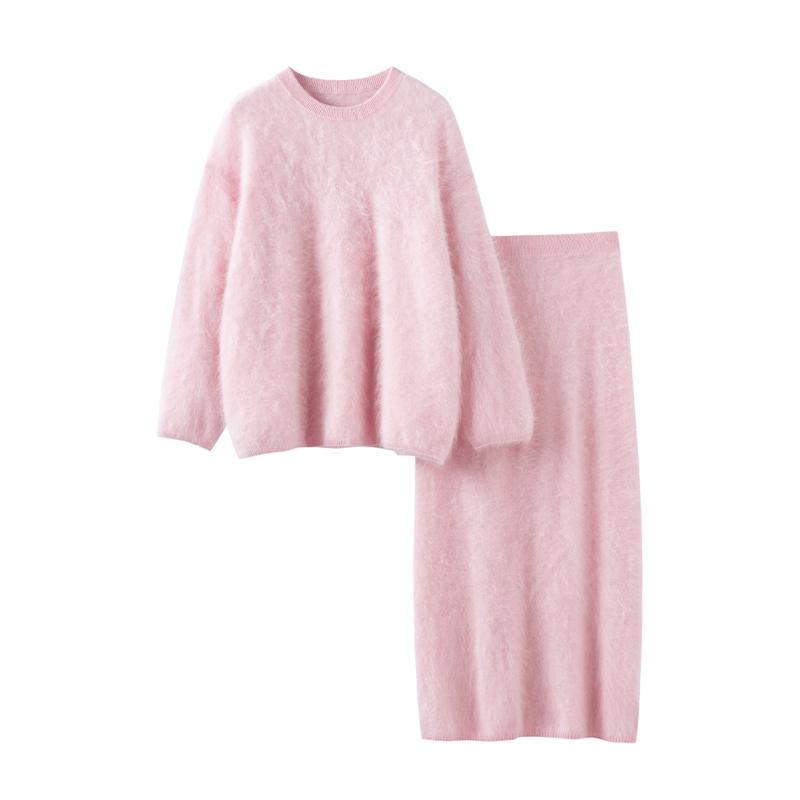2026 Madder Brown Knit Sweater & Half Skirt Set in Heavyweight Pure Cashmere & Mulberry Silk