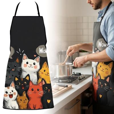 Cat Pattern Kitchen Apron Waterproof Working Clothes Cute Coffee Overalls