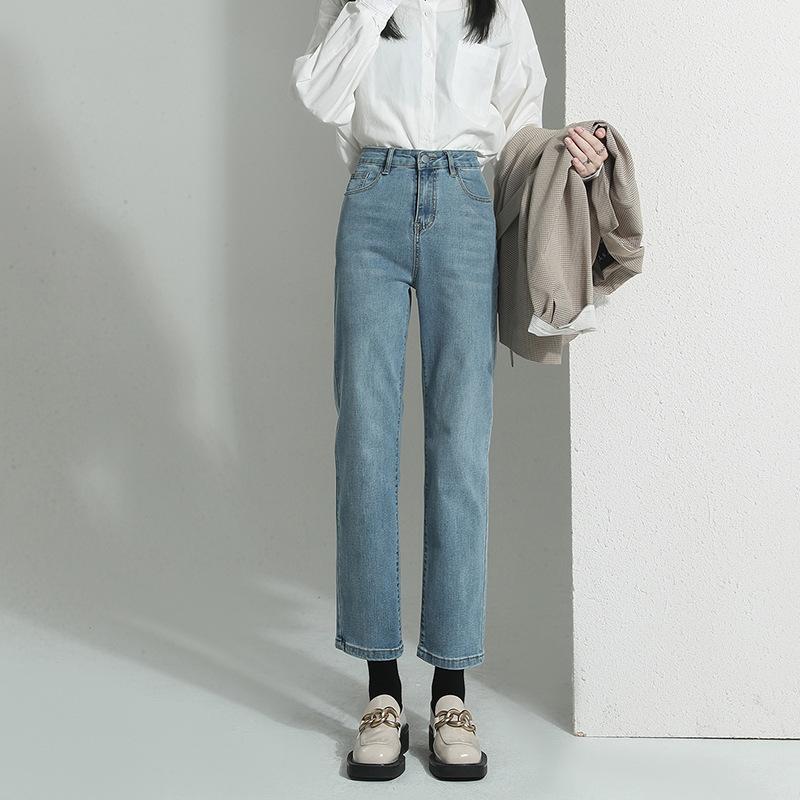 Φθινοπωρινό Γυναικείο Ψηλόμεσο Slim Straight Jeans Plus Size