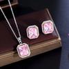 Bright Princess Pink Long Square Diamond Set Chain Electroplating Two-Color Zircon Necklace Earrings Square Diamond Color Treasure Set