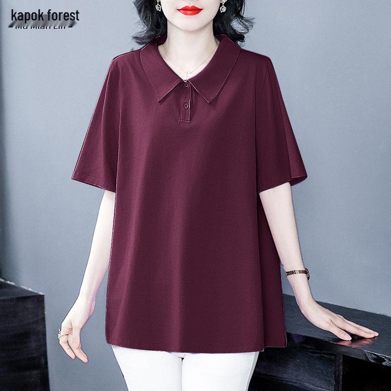 Wysokiej jakości podstawowa damska koszulka polo w dużym rozmiarze o luźnym kroju - bawełniana koszulka z krótkim rękawem na lato