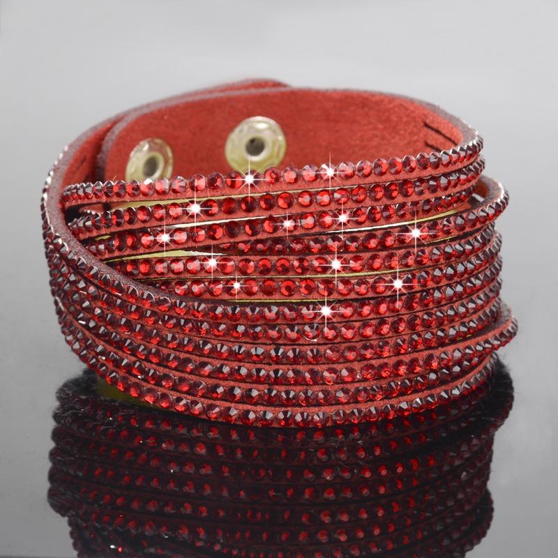 Bracciale multistrato in corda di cuoio con diamanti completi fatto a mano alla moda, bracciale con diamanti colorati alla moda