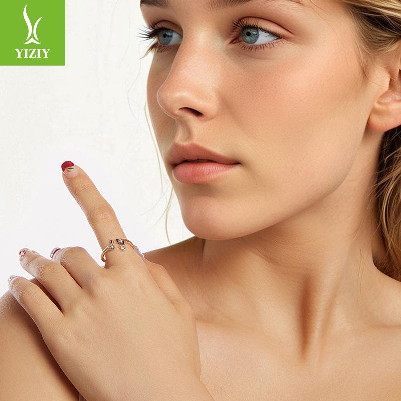 Kitten Open Ring For Women Does Not Fade Niche Design S925 Sterling Silver Animal Ring