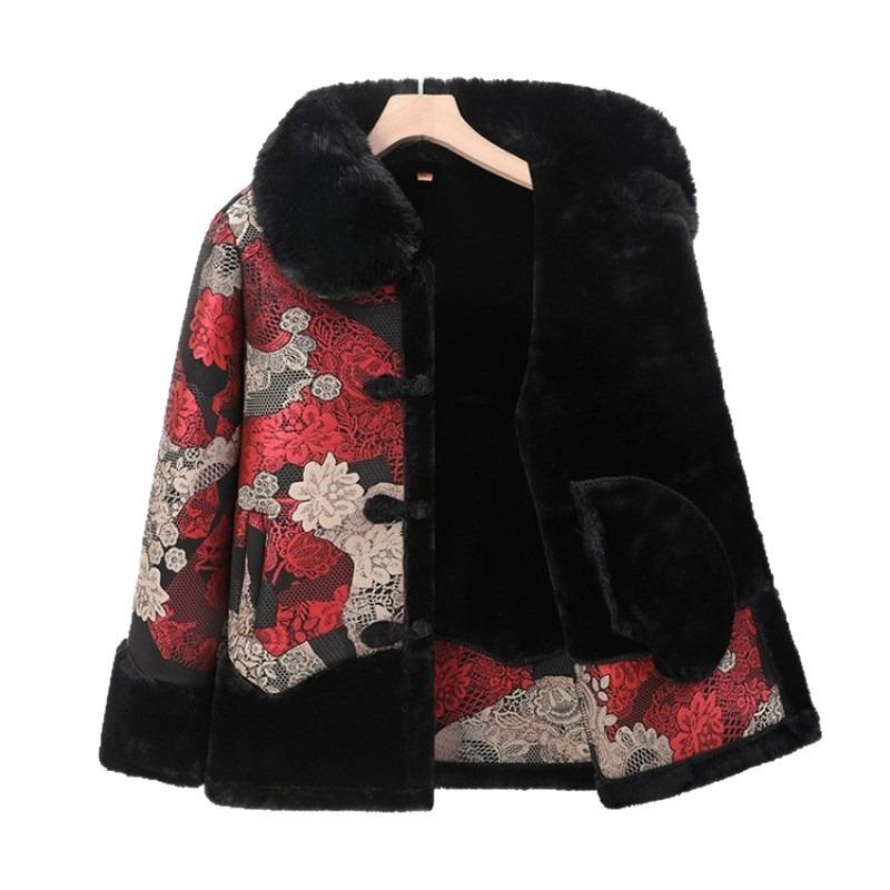 Middle aged grandmother winter coat women's fur integrated padded jacket winter plush collar padded jacket wide too clothes