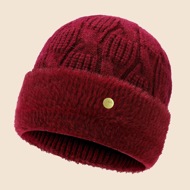 Middle-aged and Elderly Ear Protection Knitted Hat Rabbit Fur Winter Hat Women's Versatile Velvet Thickened Mother Hat Warm Wool Hat