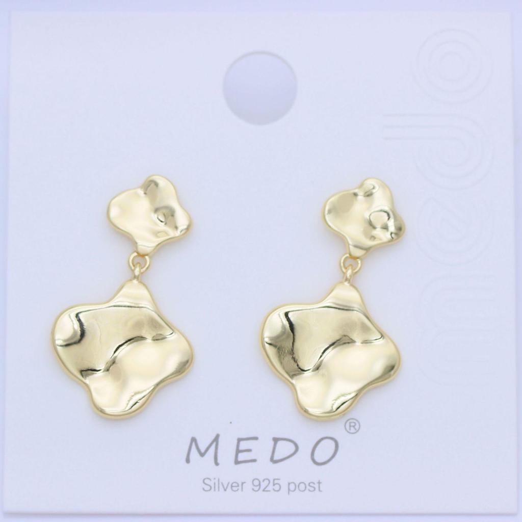 Gold Alloy Geometric Stud Earrings with Pleated Design