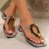 Fashion 2025 Summer New Women's Slippers European and American Large Beach Sandals Fashion Metal Buckle Clip Toe Thick Heel Sandals