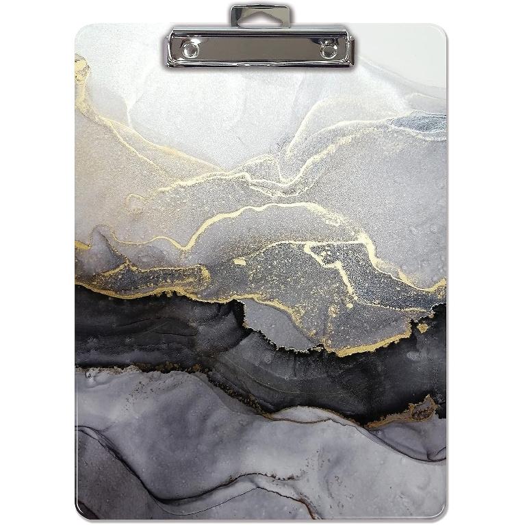 Better Office Products Marble Clipboard, A4 Letter Size, 9  x 12.5 , Wooden, Black & Gold, Low Profile Clip with Retractable Tab Black & Gold 1
