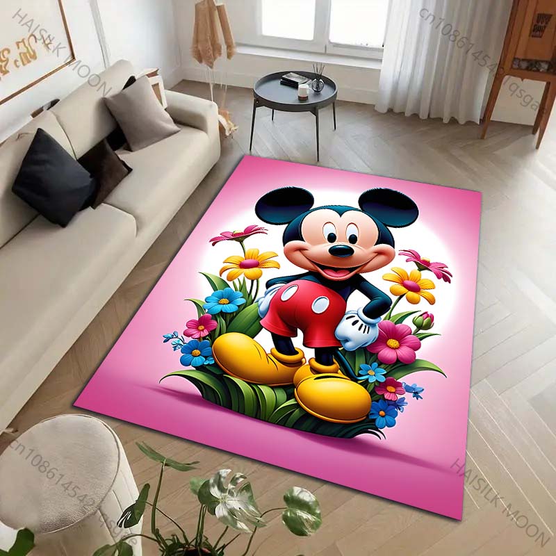 1PC Disney Mickey Mouse Print Cartoon Carpet for Living Room Bedroom Kid's Room Home Decor Area Rug Non-slip Mat Luxury Gift