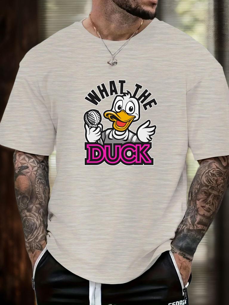 Mens WHAT THE DUCK Cartoon Duck Graphic Cotton TShirt Short Sleeve Breathable Comfort Fit Soft Light Casual Daily Wear Top