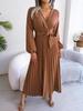 Elegantes Maxikleid mit V-Ausschnitt und langen Ärmeln, plissiert, für Damen