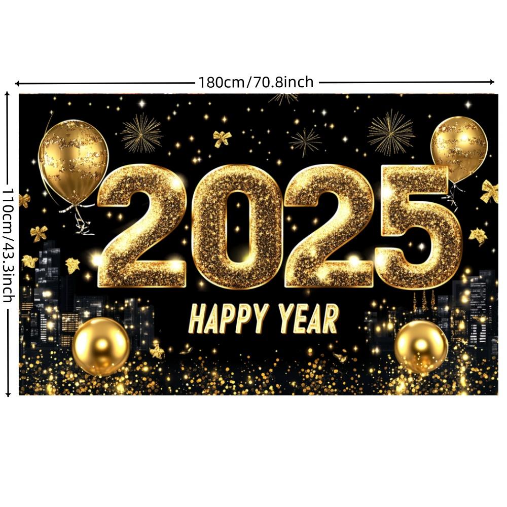 2025 New Year Theme Party Background Fireworks Golden Balloon Clock Banner Decoration Happy New Year Family Photo Supplies