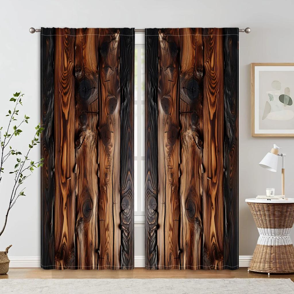 3D 2pcs Metal Wooden Accessories Wooden Door Printed Curtains Living Room Bedroom Decoration 3D Digital Printing Curtain Home De