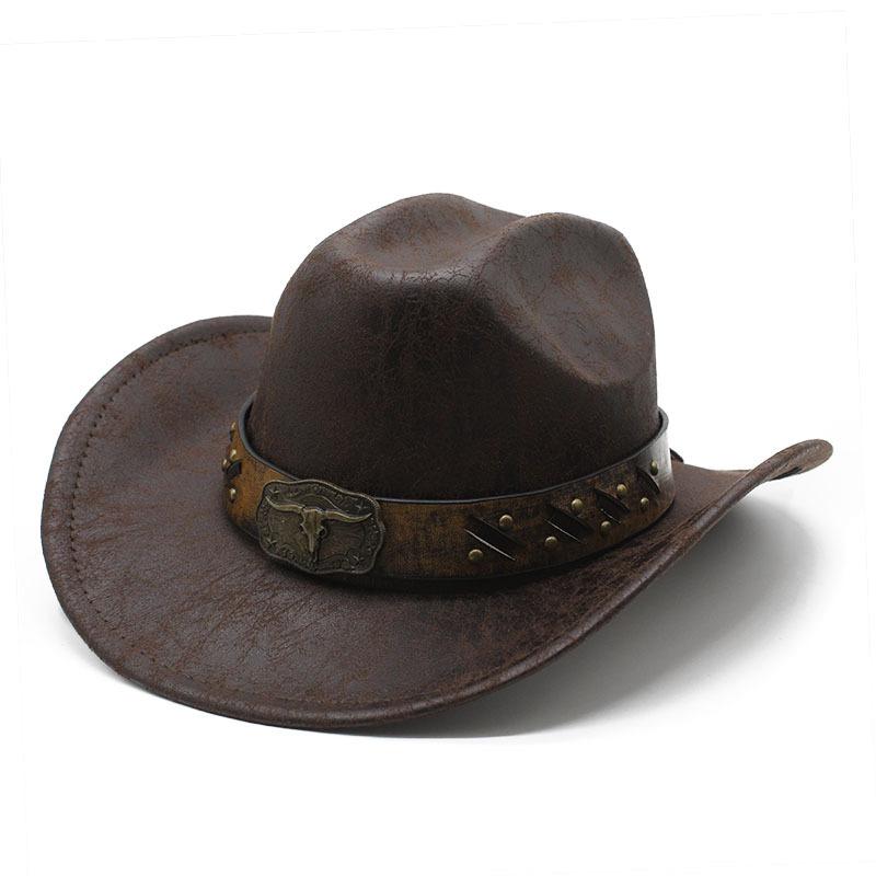 Suede Textured Western Cowboy Hat Men'S And Women'S Vintage Belt Big Eaves Outdoor Shade Jazz Hat