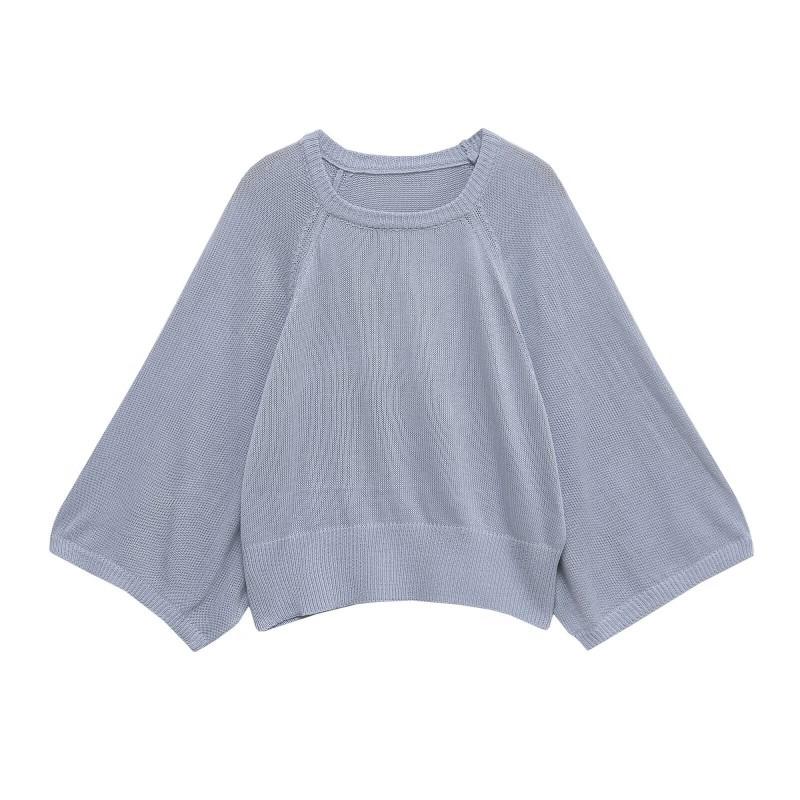 Womens Oversized Knit Sweater Loose Fit Round Neck Batwing Sleeve Solid Color Casual Pullover Top