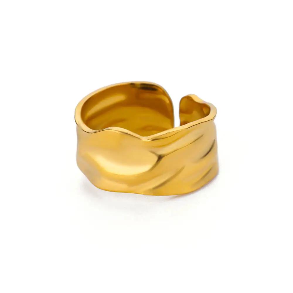 Stainless Steel Multi-Layer Hollow Ring For Women Men Gold Color Broad Surface Finger Jewelry Anillos Couple Wedding Flower Gift