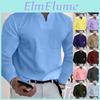 Vneck Color Casual Solid Mens Gentlemans Business Long Sleeve Tshirt With Pockets