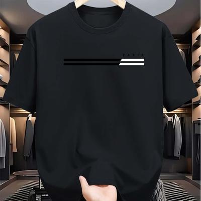 Men's 100% Cotton Summer Loose Size PARIS Letter Graphic Printed Slim Fit Casual Sports Round Neck Short Sleeved T-shirt Top