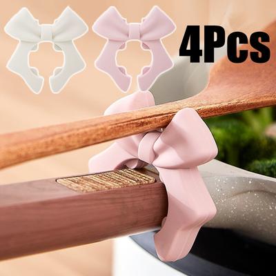 1-4Pcs Silicone Bow Spatula Holder Anti-Scalding Silicone Utensil Holder Bow Shaped Adjustable Spoon Pot Holders Kitchen Gadgets