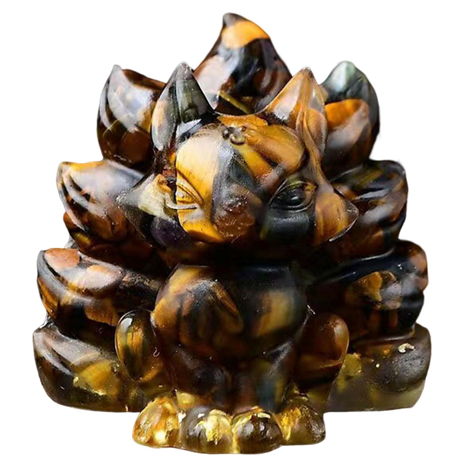 

Chinese Style Nine Tailed Fox Ornament Natural Resin Crushed Stone Lucky Fox Decoration Ornament For Home Table Car Bar Counter