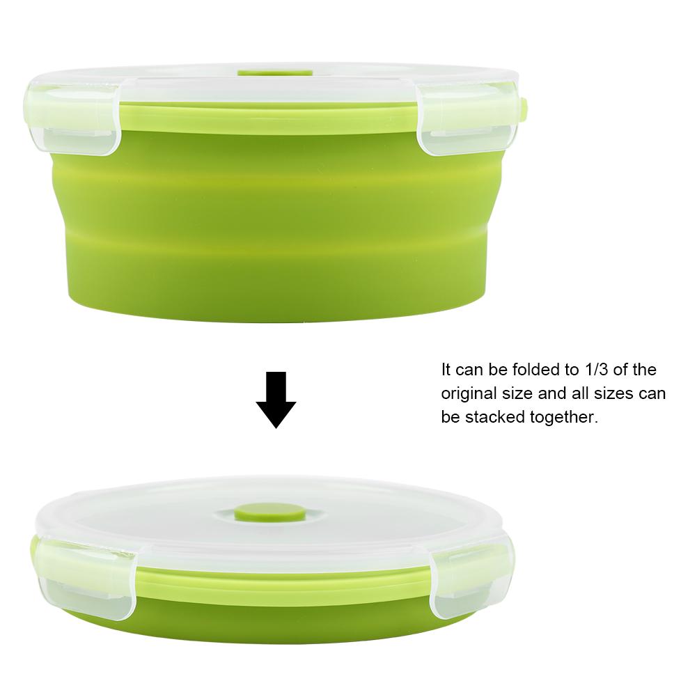 800ml Round Silicone Bento Box Collapsible Lunch Box Microwave Food Container (Light Green)