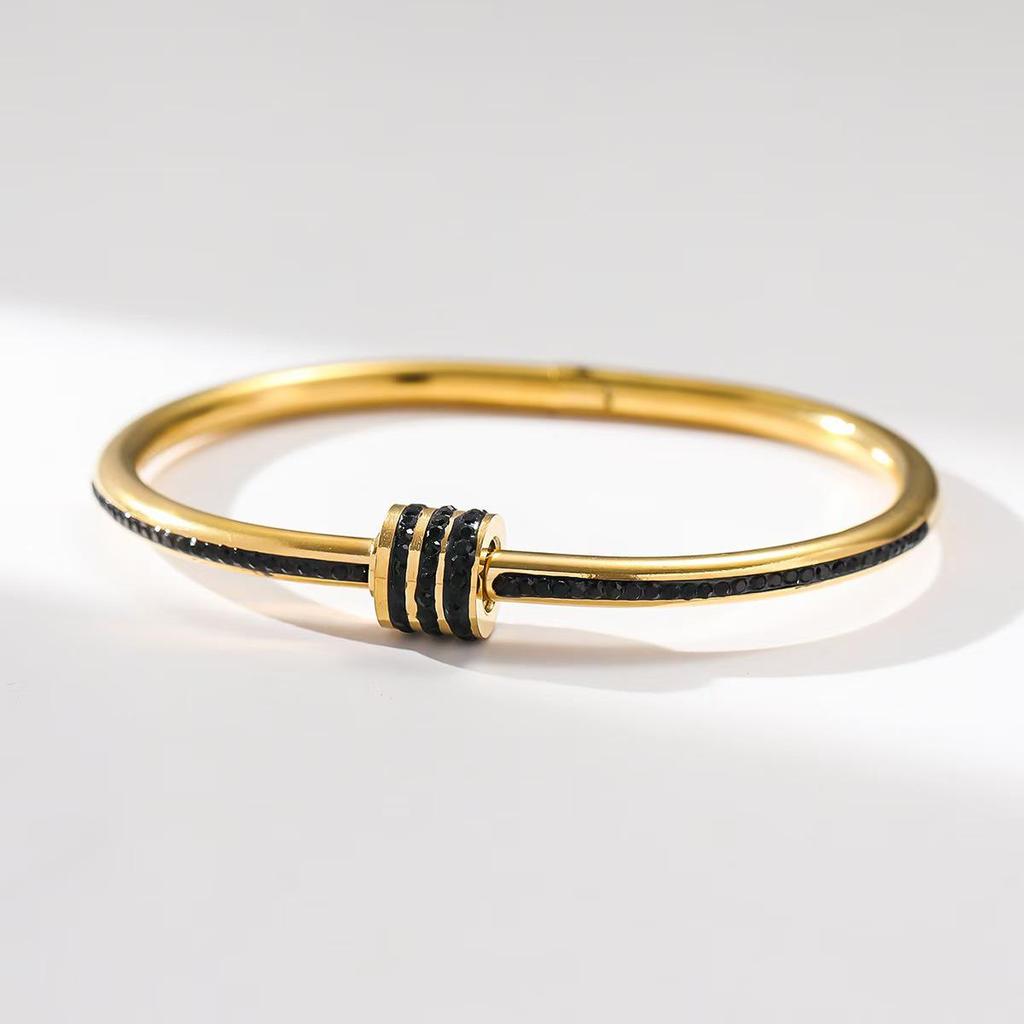 Damska bransoletka ze stali nierdzewnej z inkrustowanymi diamentami - Elegancka moda europejska i amerykańska, bransoletka ze stali tytanowej