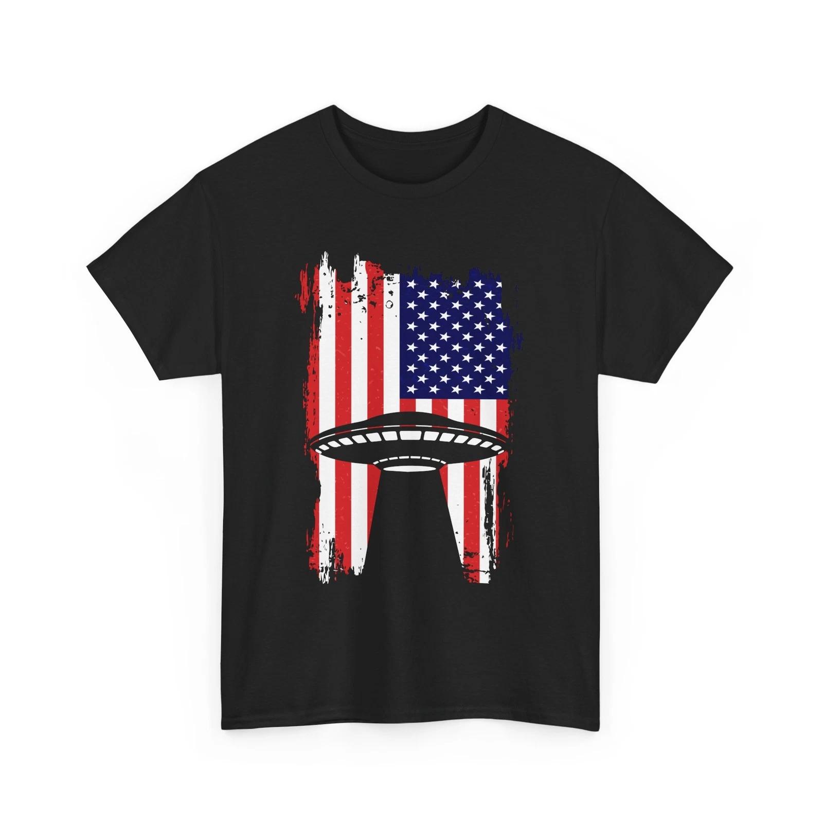 USA flagUFO T-Shirt | Alien Space Tee for Sci-Fi Enthusiasts | America Alien XL