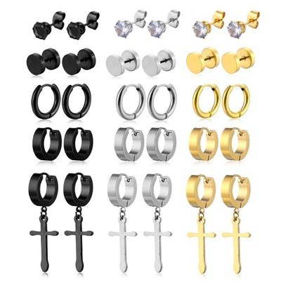 15 Pairs Black Cross Dangle Earrings for Men Women Stainless Steel Different Shape Fashion Earrings