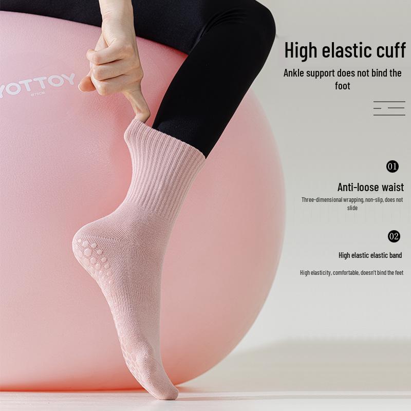 Women's Mid-Calf Non-Slip Pure Cotton Yoga & Pilates Socks