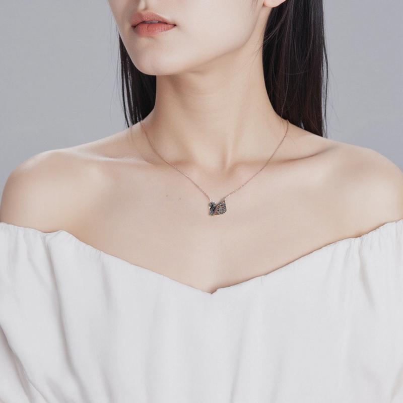 Swarovski Swan Black and White Two-piece Hollow Swan Necklace for Women 5281275