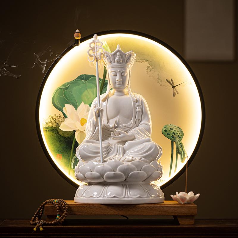 Zen Ceramic Ksitigarbha Bodhisattva Backflow Incense Burner - Buddha Statue for Aromatherapy and Home Decor.