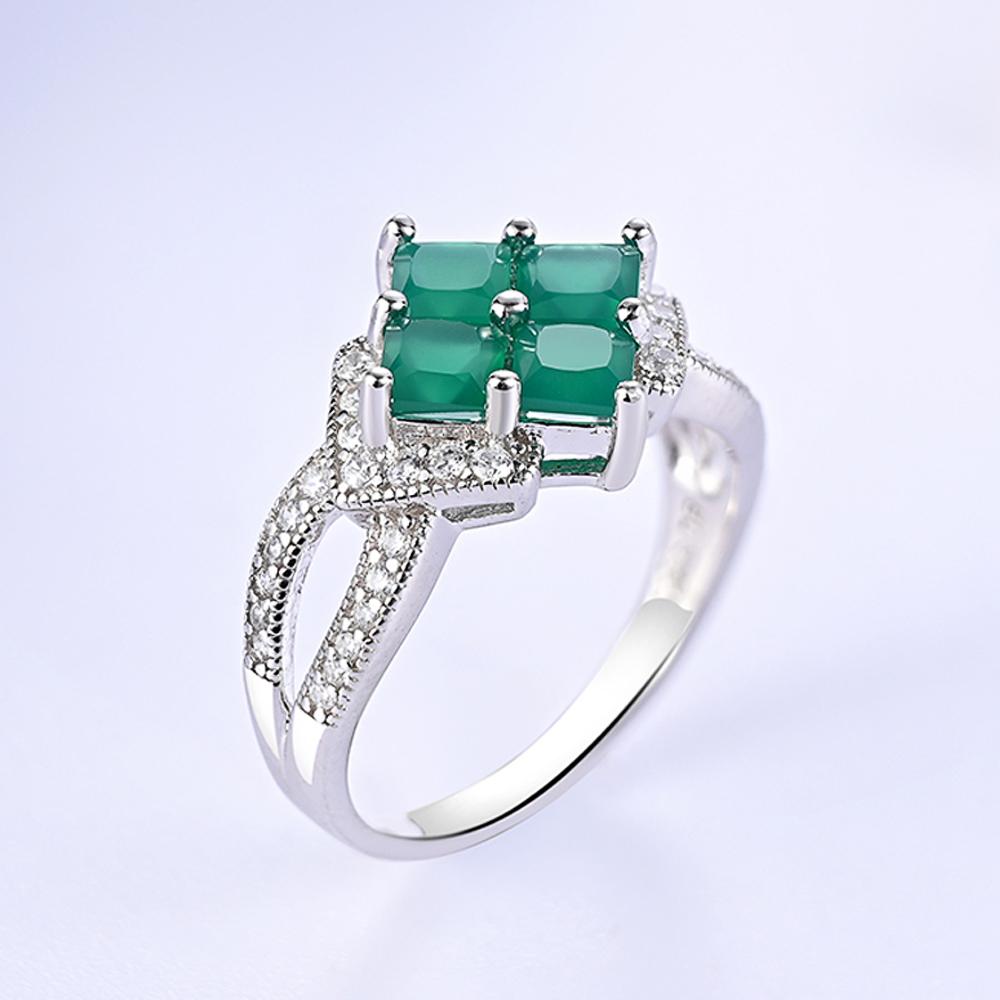 Naturgrüne Achat Quadrate Edelsteine Ring für Frauen 925 Sterlingsilber Schmuck Elegant Schönes Geschenk