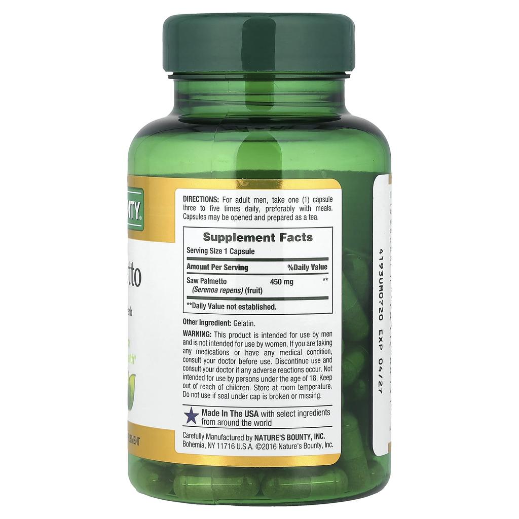 Nature'S Bounty, Saw Palmetto, 450Mg, 100 Capsules