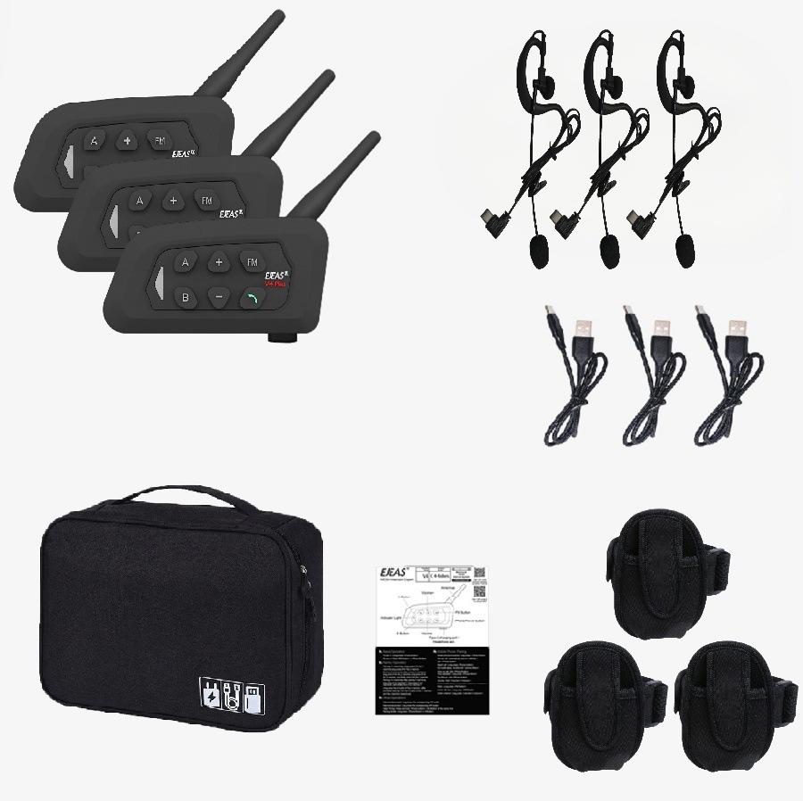 Xinowy V4c PRO Football Referee 4-Person Walkie-Talkie Set: In-Ear Left Ear, 3 Units + Bag