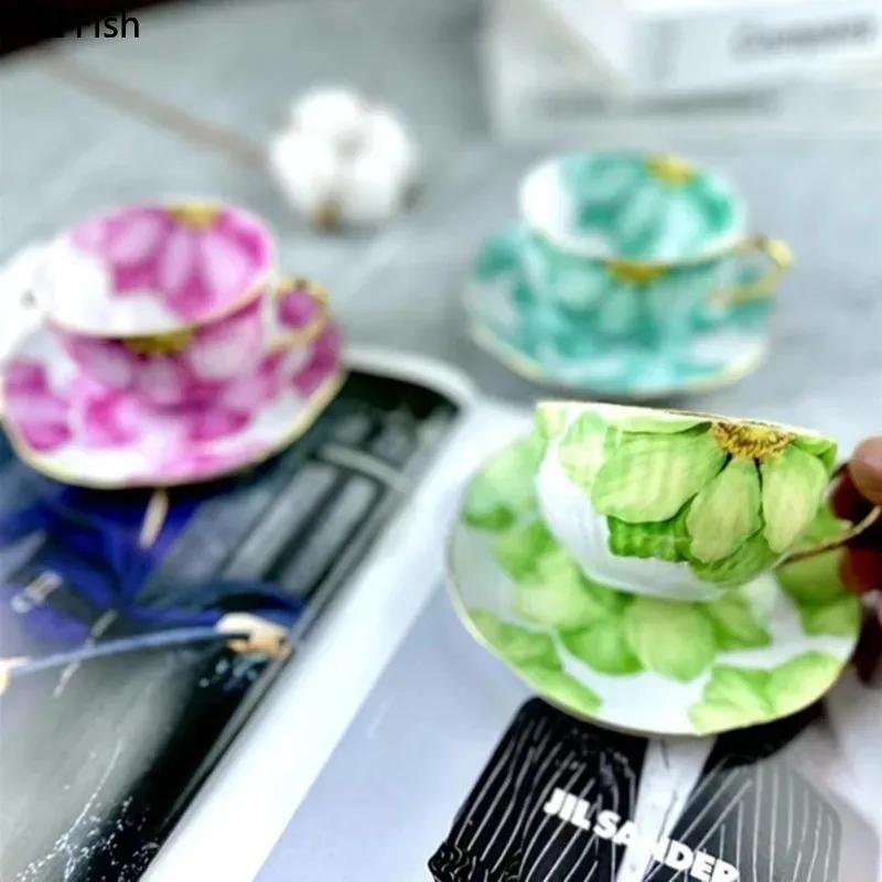 BRVintage Floral Ceramic Coffee Mug Handmade Gold Plated CeramicCoffee Cup Home Breakfast Drinkware Tea Milk Cup Girlfriend GiftEY