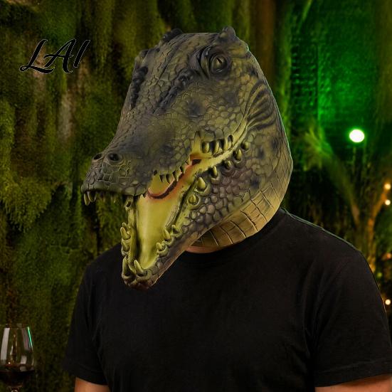 Maschera Comoda a Lunga Indossabilità Realistica Coccodrillo Lattice Testa Intera per Adulti Costume Animale Spaventoso Copricapo Elasticizzato con Prese d'Aria Traspiranti Halloween