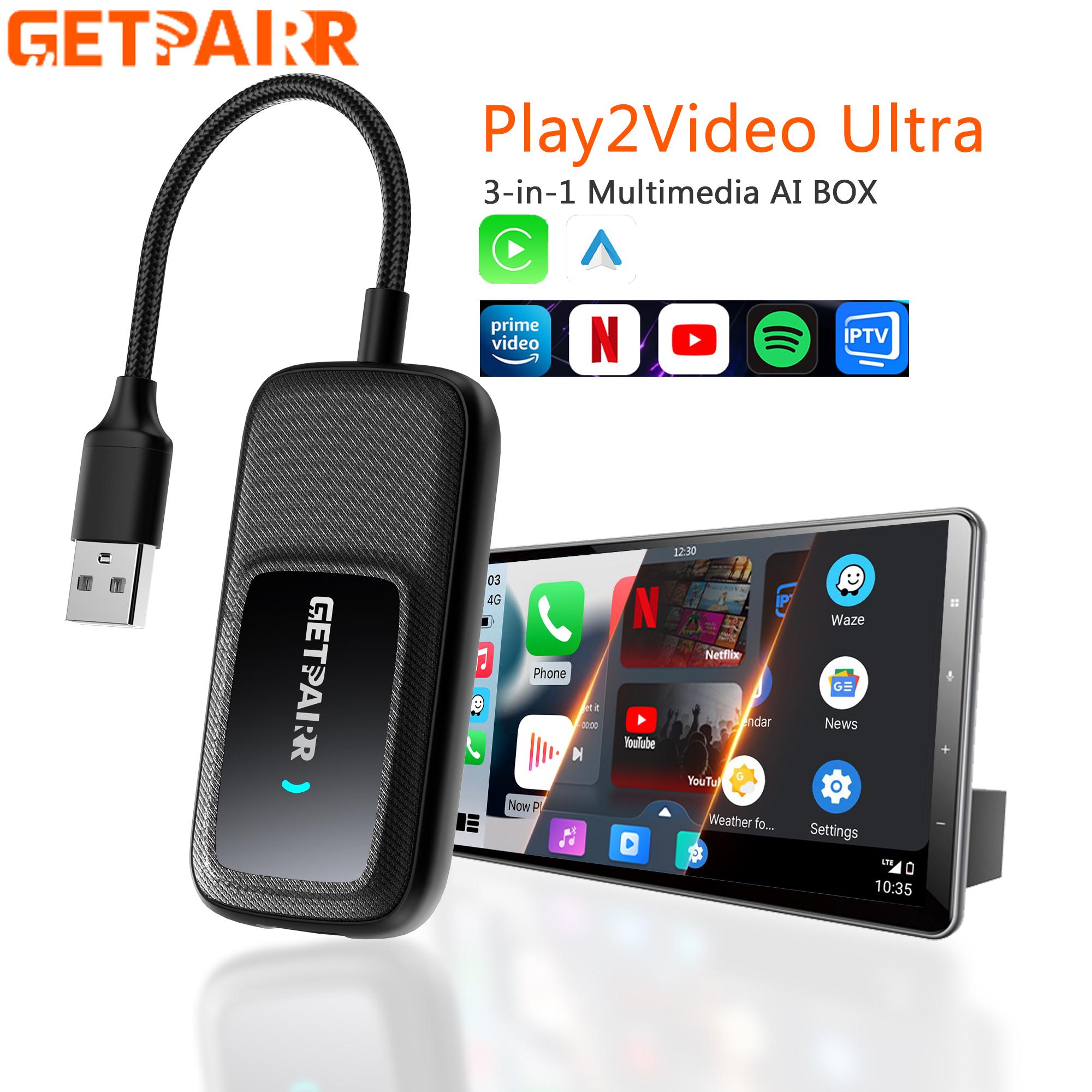 

Getpairr Play2Video Ультра Беспроводной Адаптер Carplay Android Auto 5.2 Wi-Fi Встроенный Youtube Netflix Видеобокс Для 98% Автомобилей