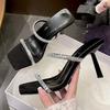Fashion Eilyken Summer Hollow Out Crystal Diamond Slippers Women Fashion Square Toe Thin Heels Stripper Sandals Shoes Zapatos De Mujer