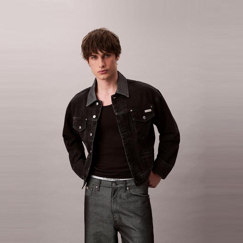 Calvin Klein Vintage Workwear Color Blocked Collar Cotton Trendy Denim Jacket Men Jacket 4RD738G