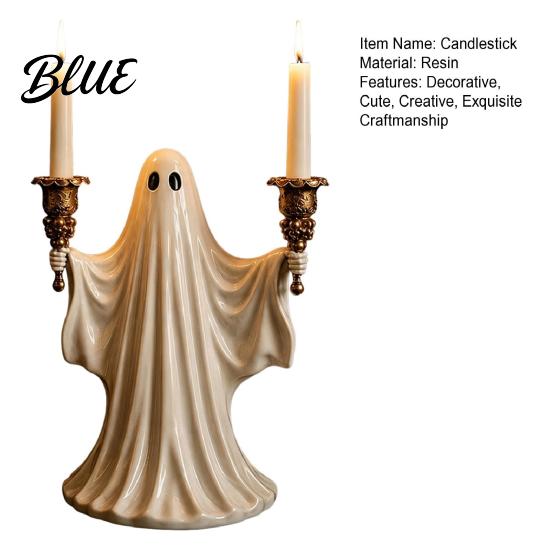Artistic Ghost Sculpture Cute Candle Holder for Halloween Resin Tealight Candlestick Taper Figurine Home Table Decor & Spooky Atmosphere Accessory