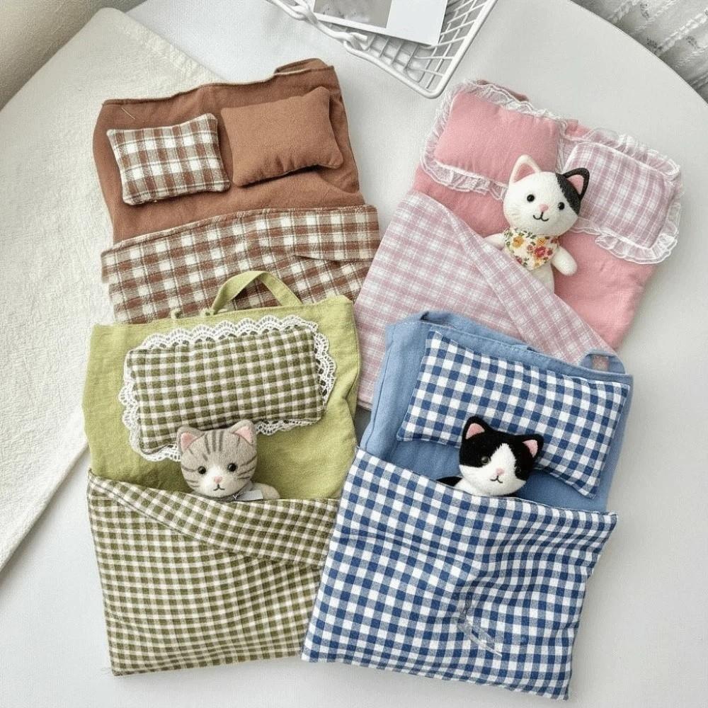 Adjustable Strap Lace Plaid Cloth Pouch Large Capacity Countryside Style Pillow Crossbody Bag Polyester Sweet