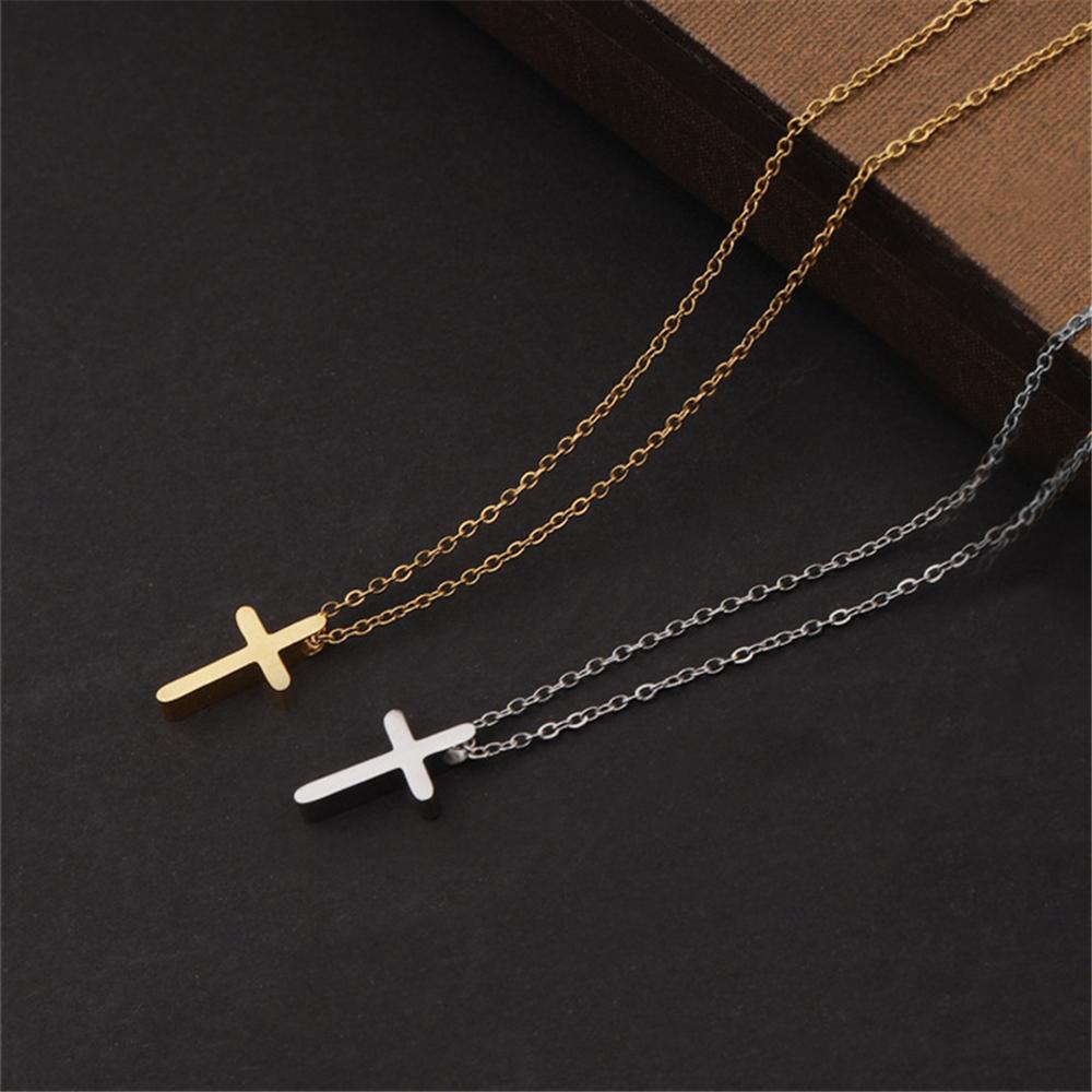 Religious Fashion Female Cross Necklace For Women Gold Silver Color Stainless Steel Small Cross Pendant Jewelry Gift