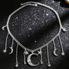 Star Moon Charms Necklace Boho Tassel Chain Choker Rhinestone Crescent Pentagram Fringe Charm Necklace for Women Dates Parties Jewelry