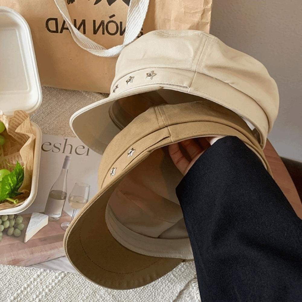 Vintage Octagonal Cap Flat Top Newsboy Hats Retro Star Hole Berets  Girls