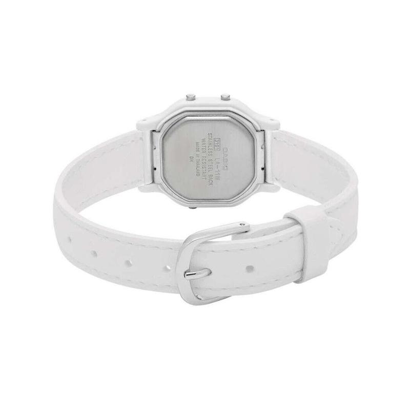 Casio DIGITAL series-square, daily waterproof, quartz movement, leather strap, Japanese and Korean watch, female watch, white dial LA-11WL-7A